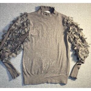 sioni milano sweater Sz M Mesh Petal Sleeves Gray Coquette Chic